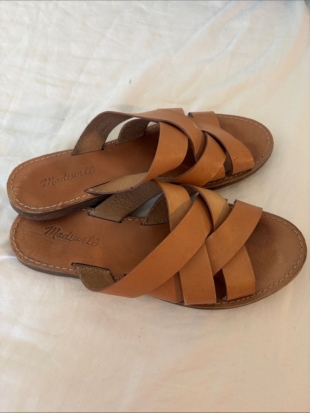 Madewell Cognac Leather Crisscross Slide Sandals